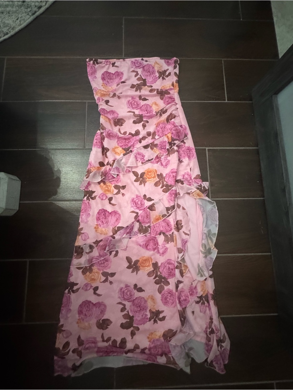Women’s Pink Floral Ruffled Maxi Dress